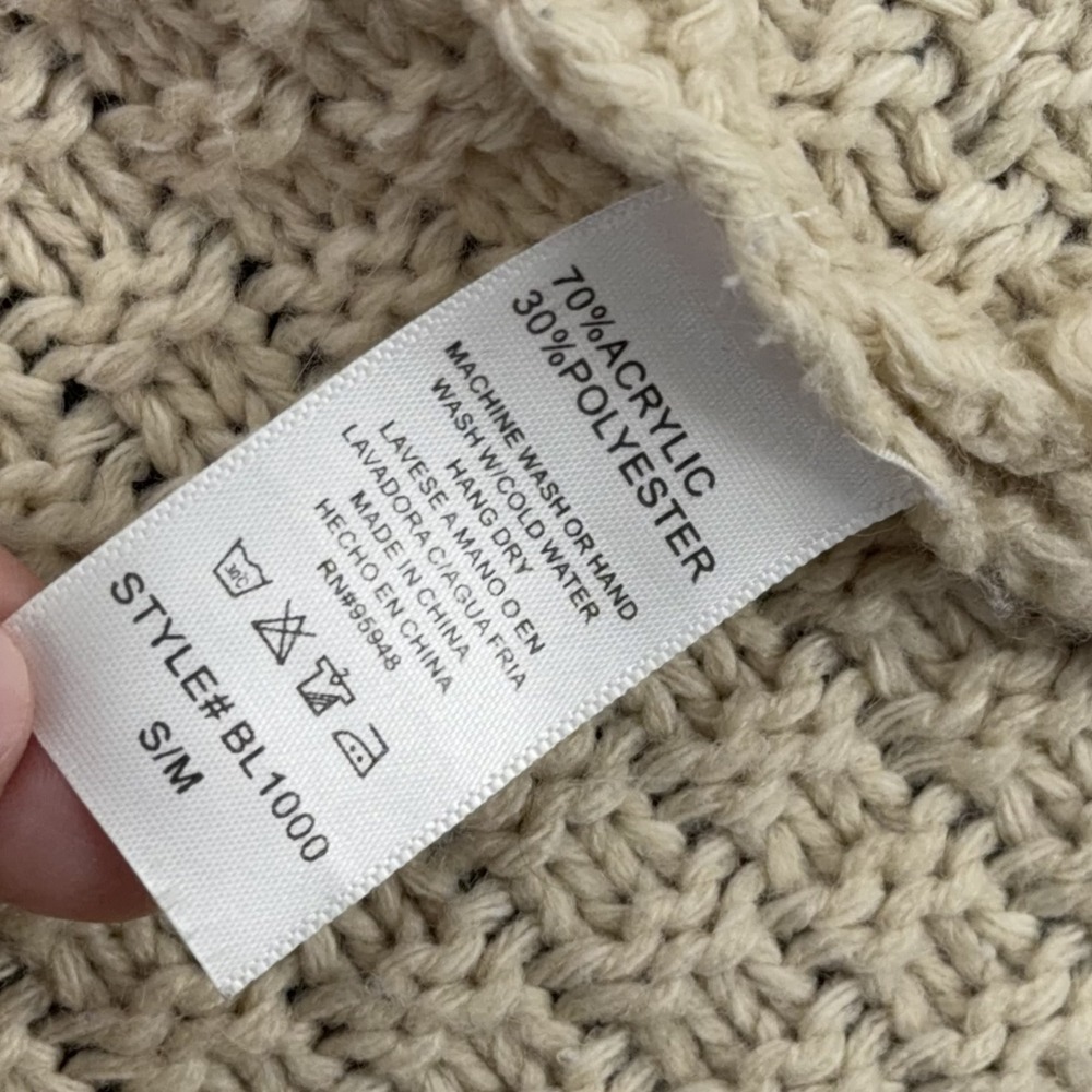 Cozy Casual Cream Cable‎ Knit Open Front Long Sleeve Cardigan Sweater S M - Picture 4 of 6